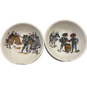 Vintage Helmut Kruger Porcelain Trinket Dish Set/Ashtray Medieval Blue Mark 2pc